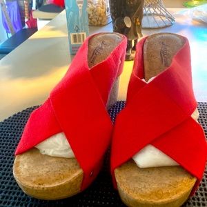 Red Lucky Brand Wedge Sandals slightly worn